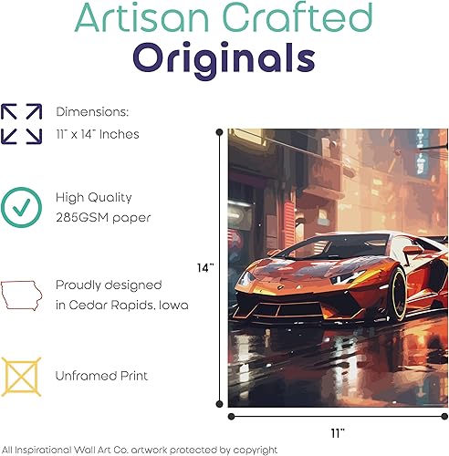 Miniatura 2 de Inspirational Wall Art Co. - Elegante  Póster Lamborghini Aventador - Póster de coche para habitación de niños - Decoración de pared del coche -