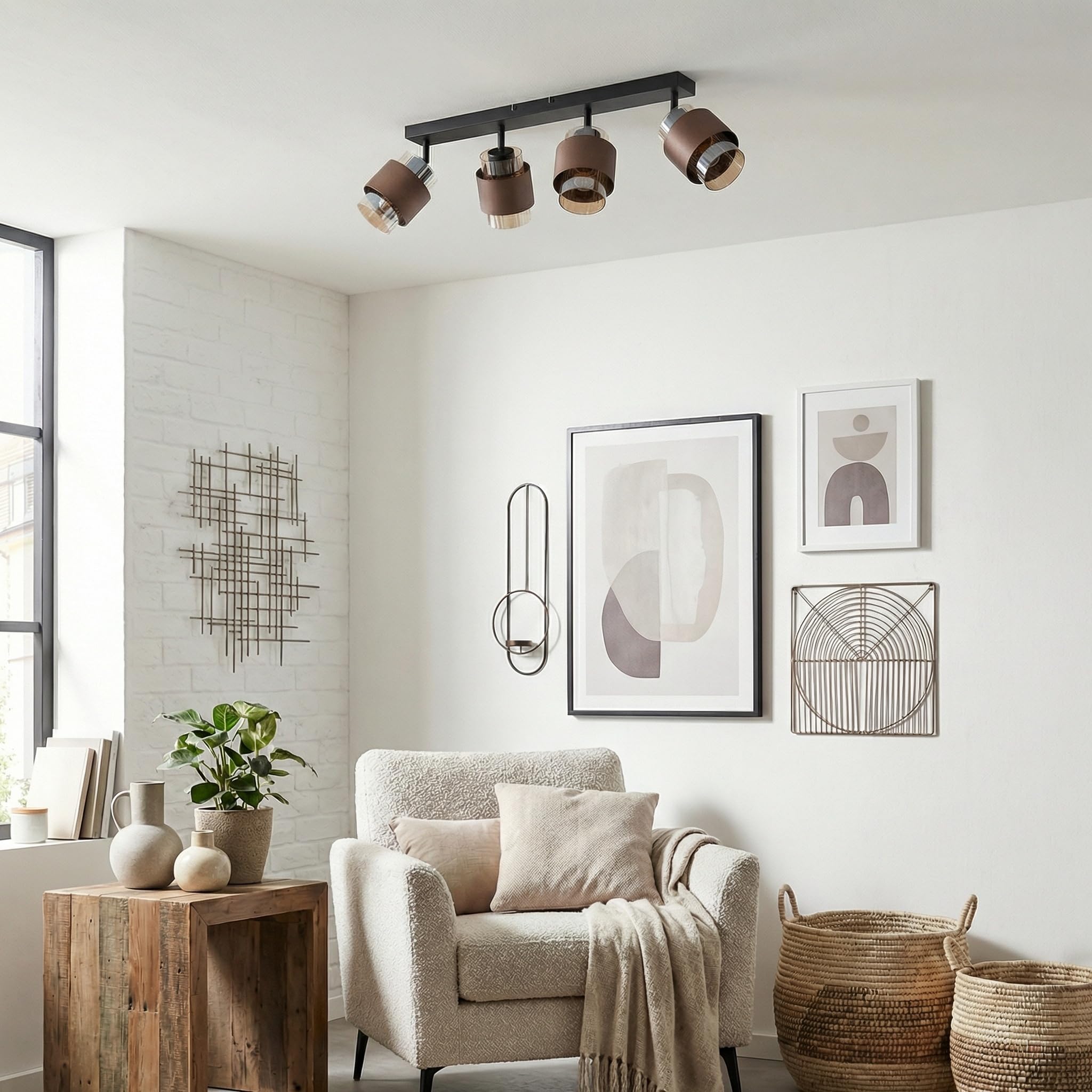 HOFSTEIN Lampada da soffitto Traak, 2 luci in metallo/vetro scanalato in nero/bronzo/ambra, lampada regolabile con interruttore sulla cassa, 2 x E27, sala da pranzo, cucina, soggiorno, camera da letto