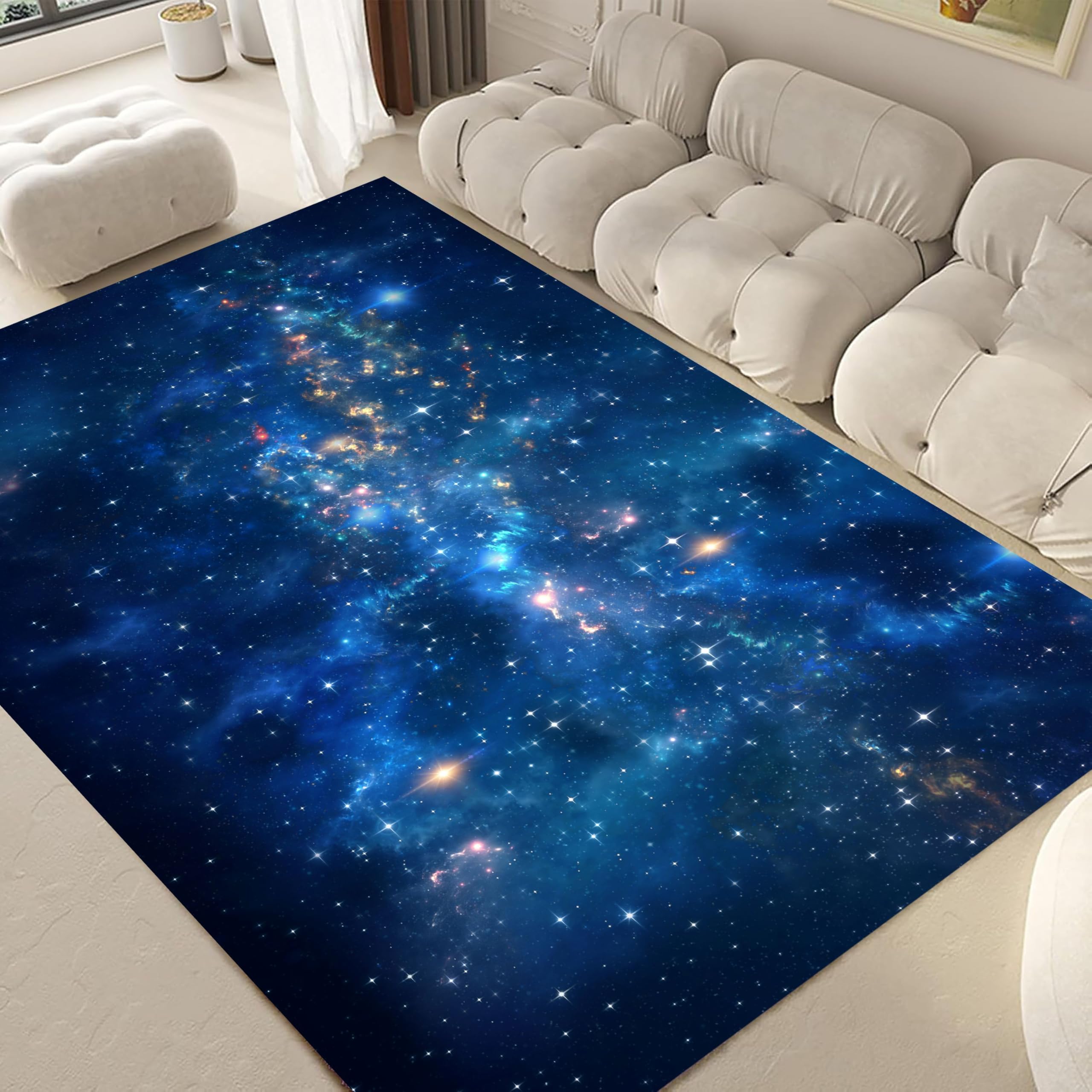 ZCLRUG Galaxy Area Rug 140x200cm Outer Space Starry Throw Rug Non-slip Sky Stars Floor Mat Carpet Low Pile Non-shedding Washable Carpet for Living Room Office Lounge Kitchen Entrance