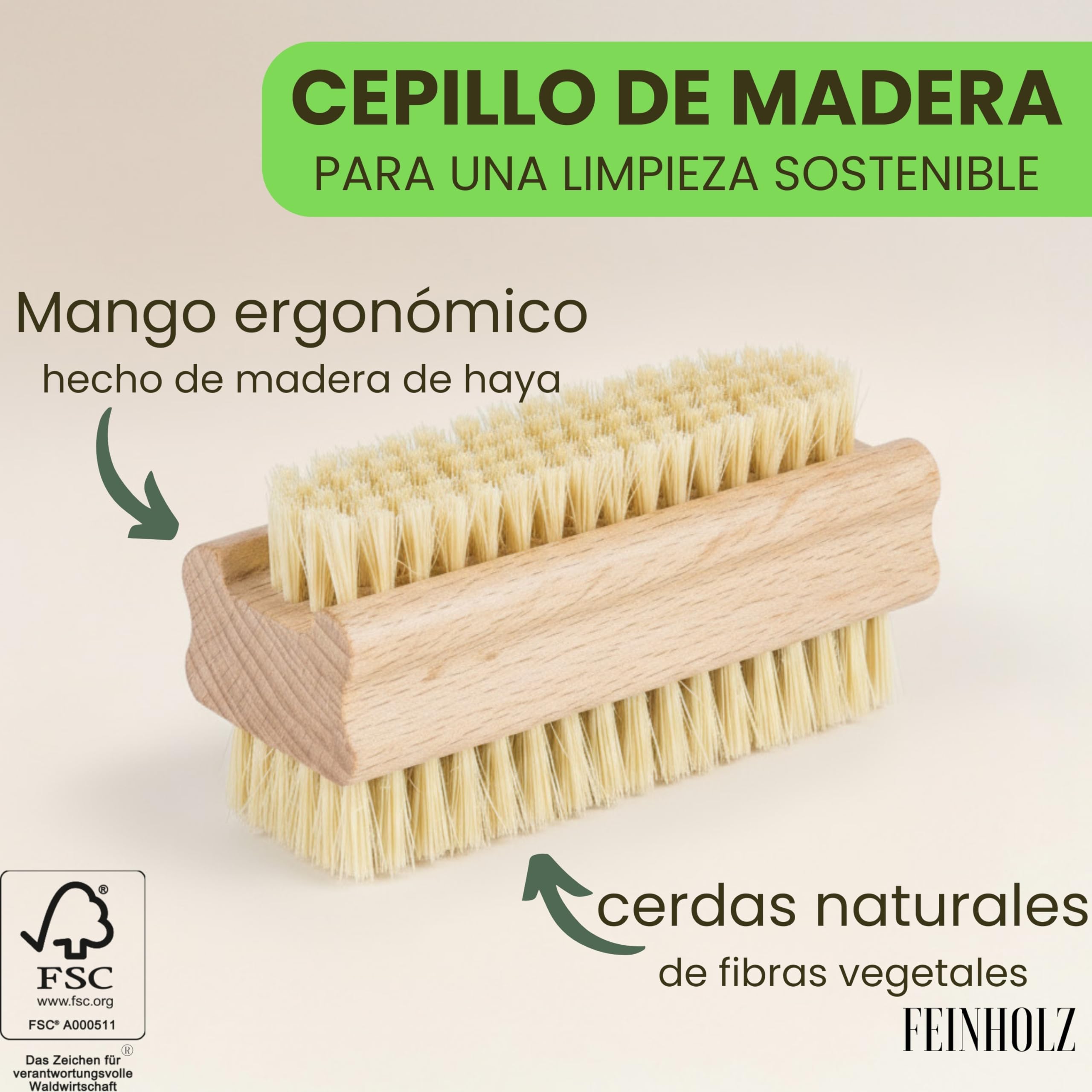 Cepillo uñas de madera natural (3 unidades) – Cepillo para manos y uñas ecológico | Ideal para manicura, pedicura y limpieza profunda | Producto sostenible, sin plástico