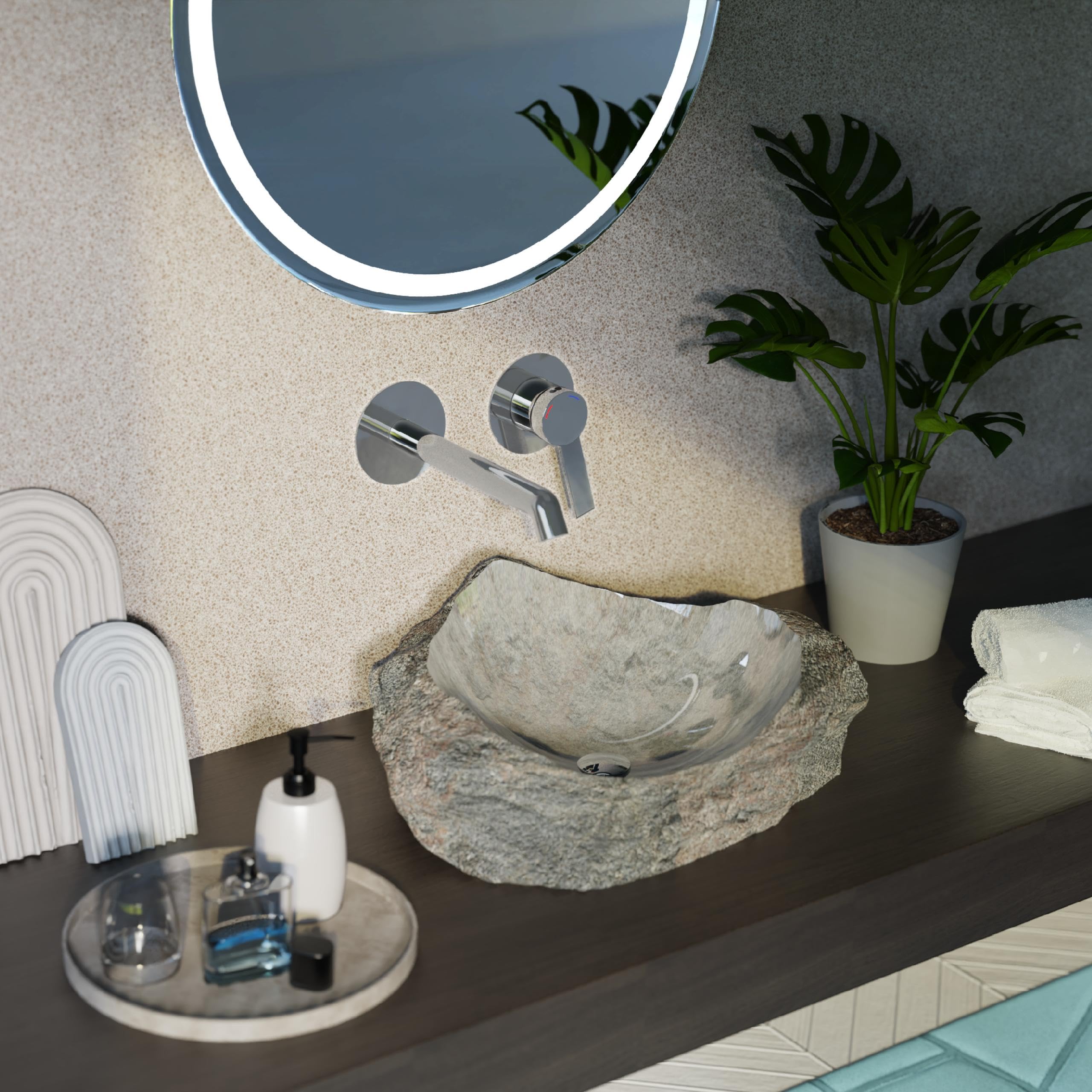 Schütte Los Angeles Waschtischarmatur für Wandmontage, Eleganter Wasserhahn fürs Badezimmer, Mischbatterie Bad für Unterputz-Montage, Badarmatur Wandanschluss, Chrom, 33160