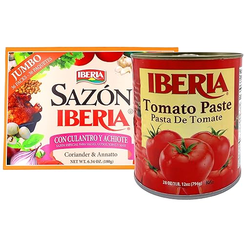Sazon Iberia con cilantro y achiote 6.34 onzas (36 paquetes) + pasta de tomate Iberia 28 onzas