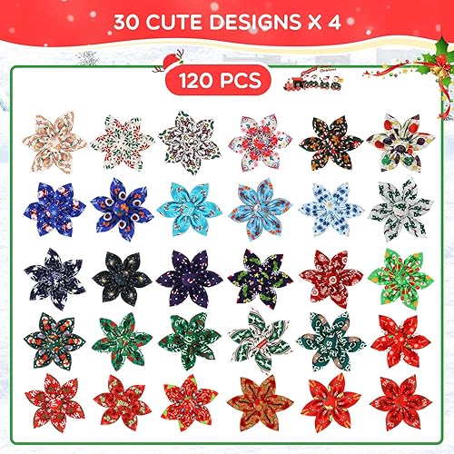 Miniatura 4 de 120 piezas de collar de Navidad para perro, flores a granel, collar de flores de Navidad para mascotas, corbatines, accesorios para perros de
