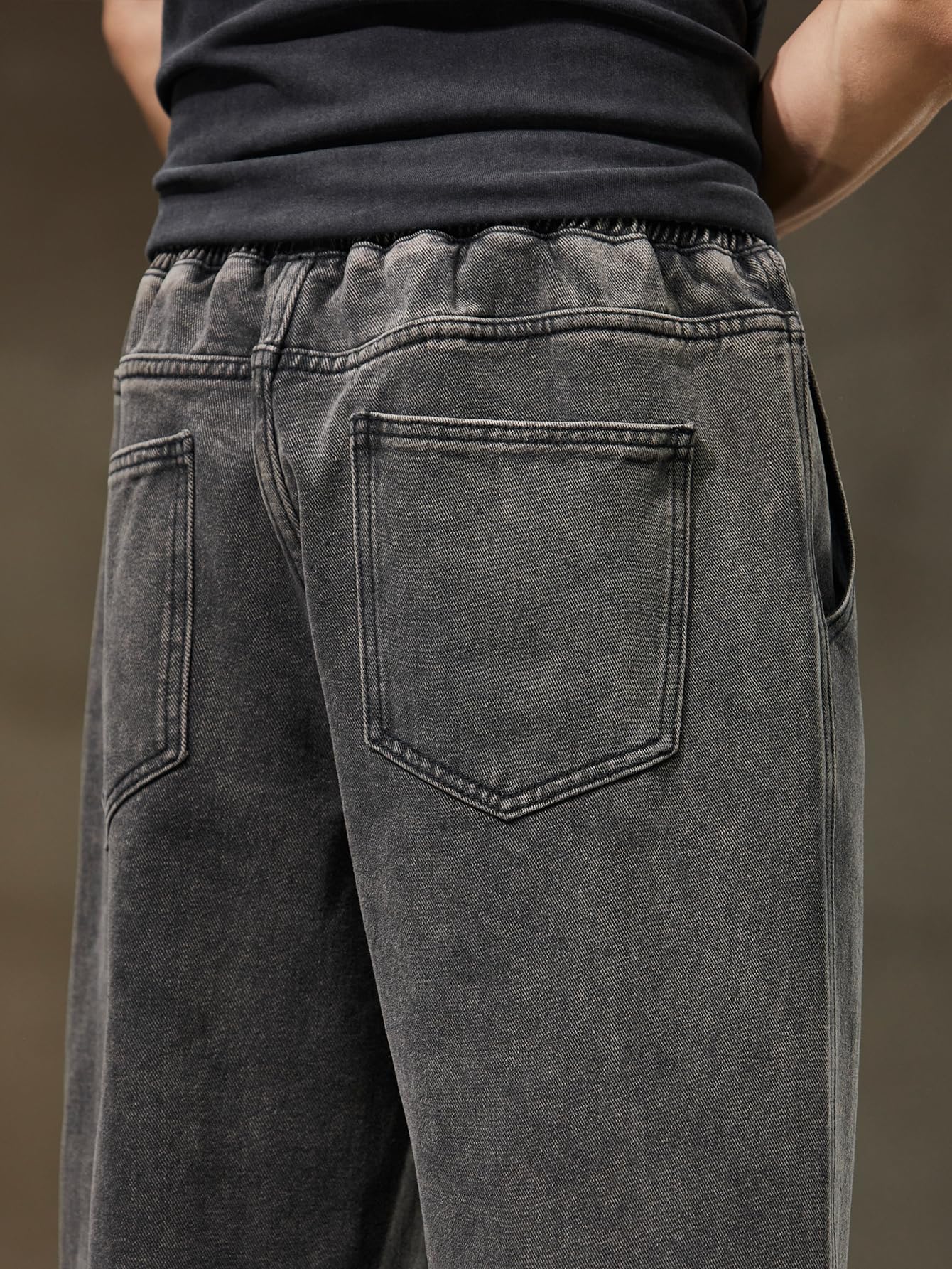 Pantalones vaqueros para hombre con cintura elástica y cordón, piernas holgadas rectas, denim ligero extremadamente suelto