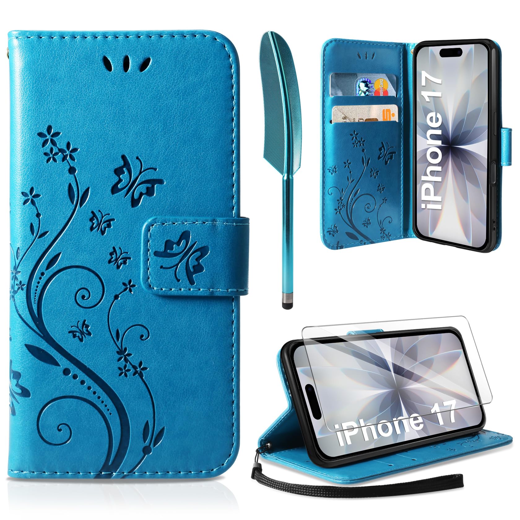 AROYI Lederhülle Kompatibel mit Samsung Galaxy A37 5G Hülle und Schutzfolie, Flip Wallet Handyhülle PU Leder Case Kartensteckplätzen Schutzhülle Kompatibel mit Samsung Galaxy A37 5G Dunkel Blau