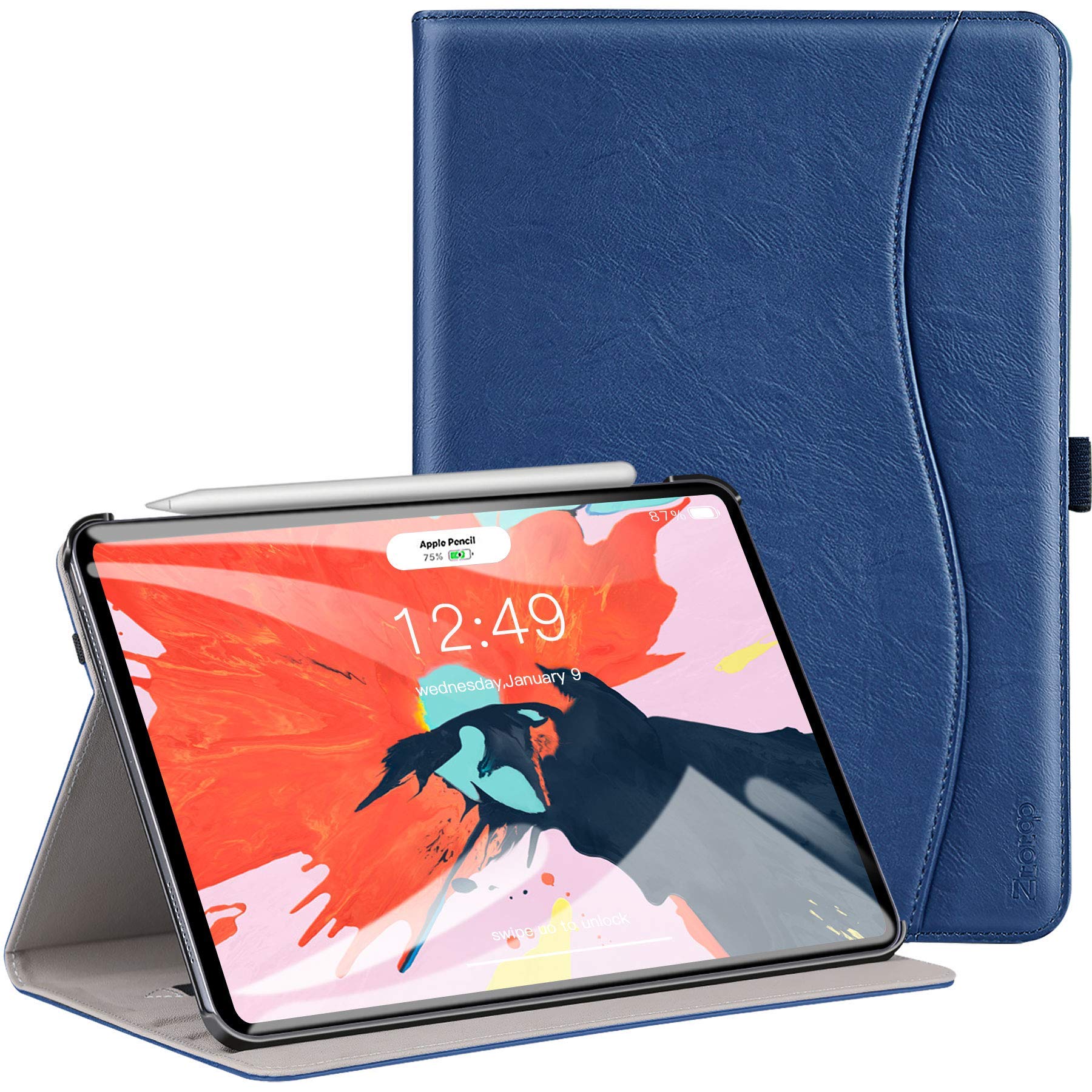 ZtotopCasesfor iPad Air 13 inch Case 2024 M2 /iPad Pro 12.9 Case 3rd Generation 2018, Leather Folio Cover (Supports iPad Pencil Charging) with Auto Sleep/Wake for iPad Air 13 Case 2024 - Blue