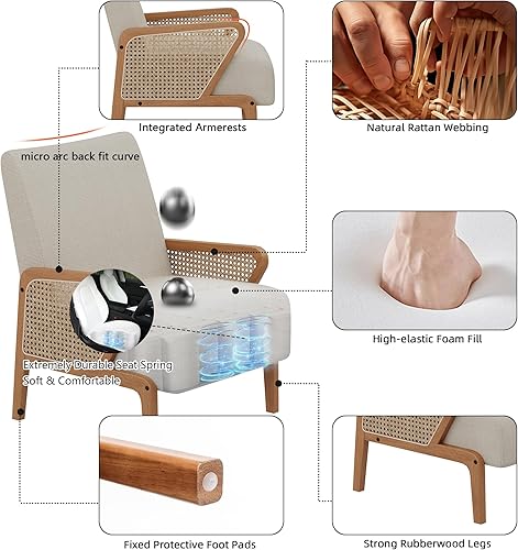 Miniatura 16 de Alunaune Juego de 2 sillas decorativas marrones tapizadas para sala de estar, sillón de ratán natural, moderna de piel sintética, silla de club,