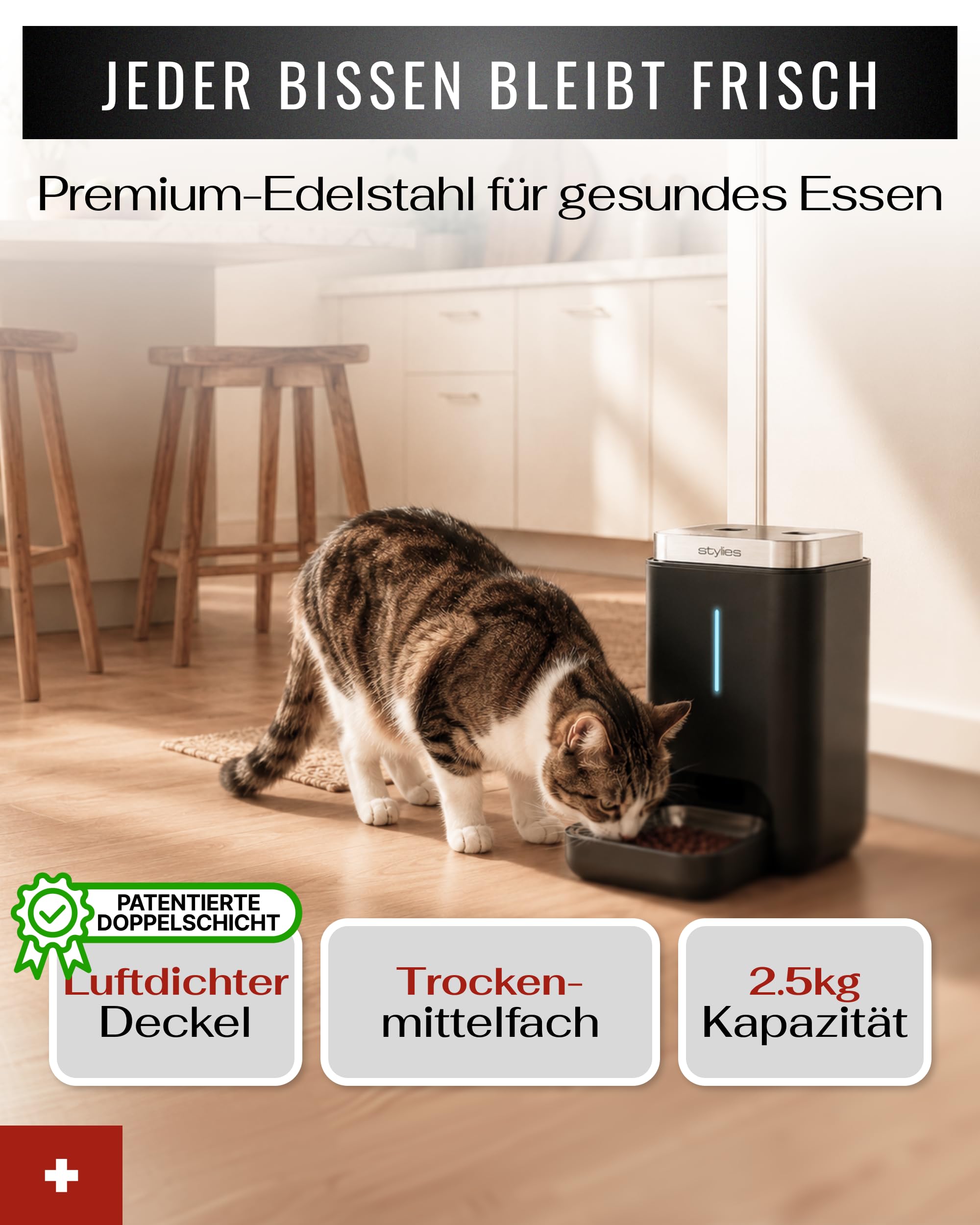 Futterautomat Katze 4,5L mit WiFi & App, Katzenfutter Automat für Trockenfutter, Edelstahlnapf, bis 10 Mahlzeiten/Tag, Futterspender für Katze & Hund – Anthrazit