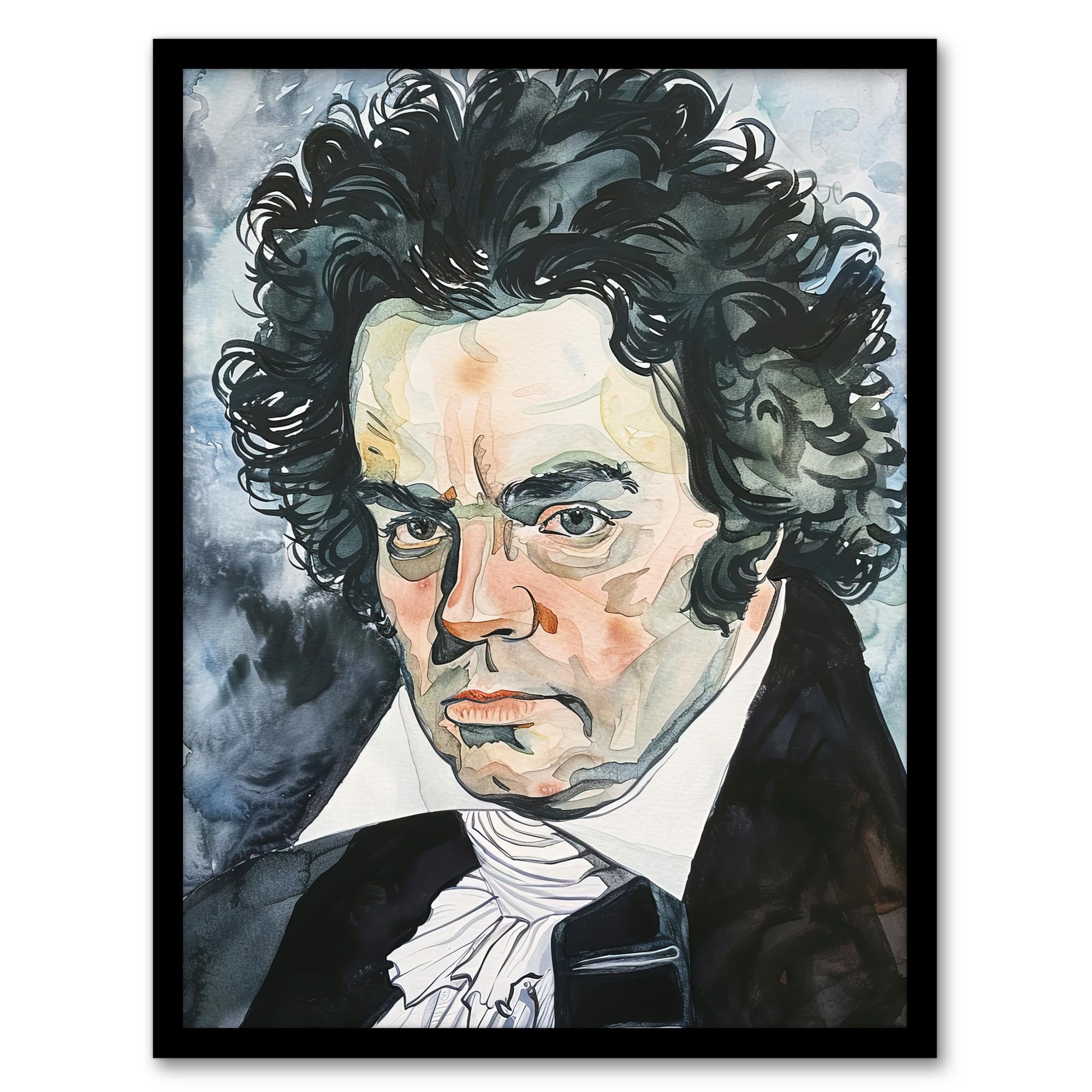 Beethoven Classical Music Composer Portrait - Framed Wall Art - Artery8 - A4 Size - Black