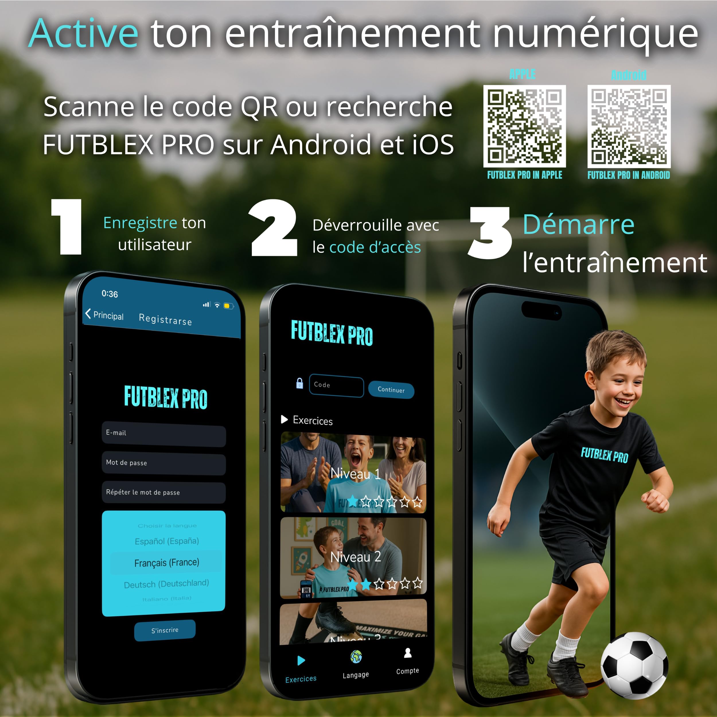 Tapis Entrainement Foot – Inclut une Application d’Entraînement avec Vidéos Interactives et Programmes Progressifs + Chaussettes Antidérapantes, Sac de Transport et Boîte Premium pour Cadeau