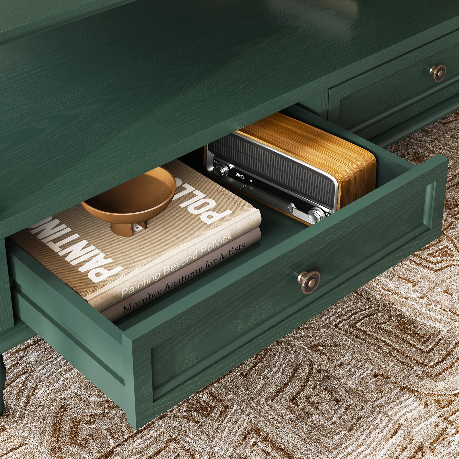 HOLTICO Couchtisch, Wohnzimmertisch mit Stauraum, offener Ablagebereich und Schubladen, Kaffeetisch, Tisch für Wohnzimmer, Homeoffice, Schlafzimmer