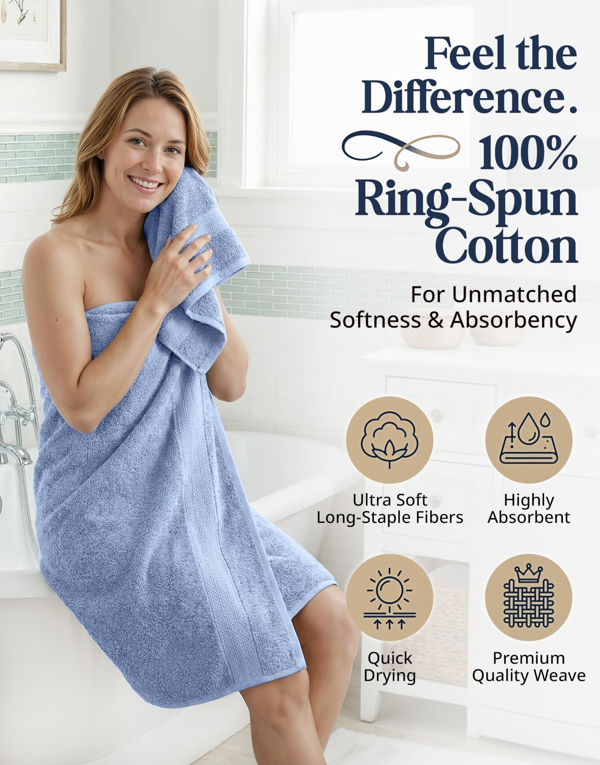Allure - Toallas de baño de 16 piezas, 100% algodón, toallas de hotel de alta calidad, juego de toallas de baño altamente absorbentes, súper suaves, 4 toallas de baño, 4 toallas de mano y 8 paños de
