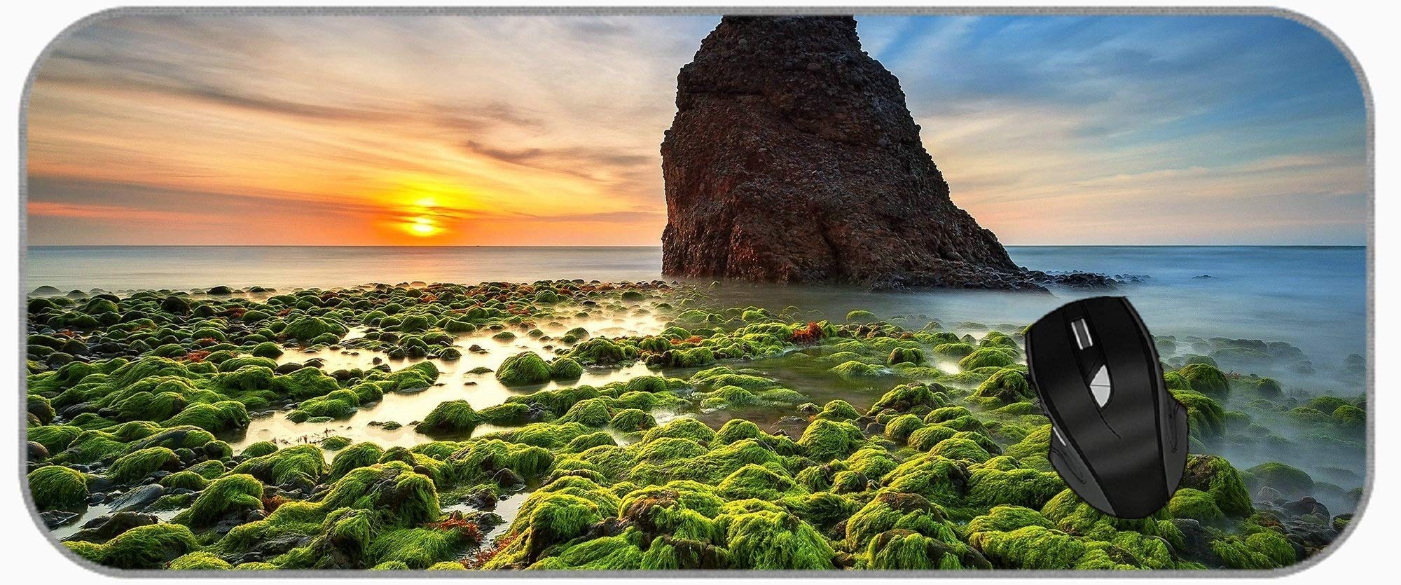 XXL Gaming Large Mouse Pad Rock Sunset Ocean Stone Moss Non-Slip Rubber Mice Pads