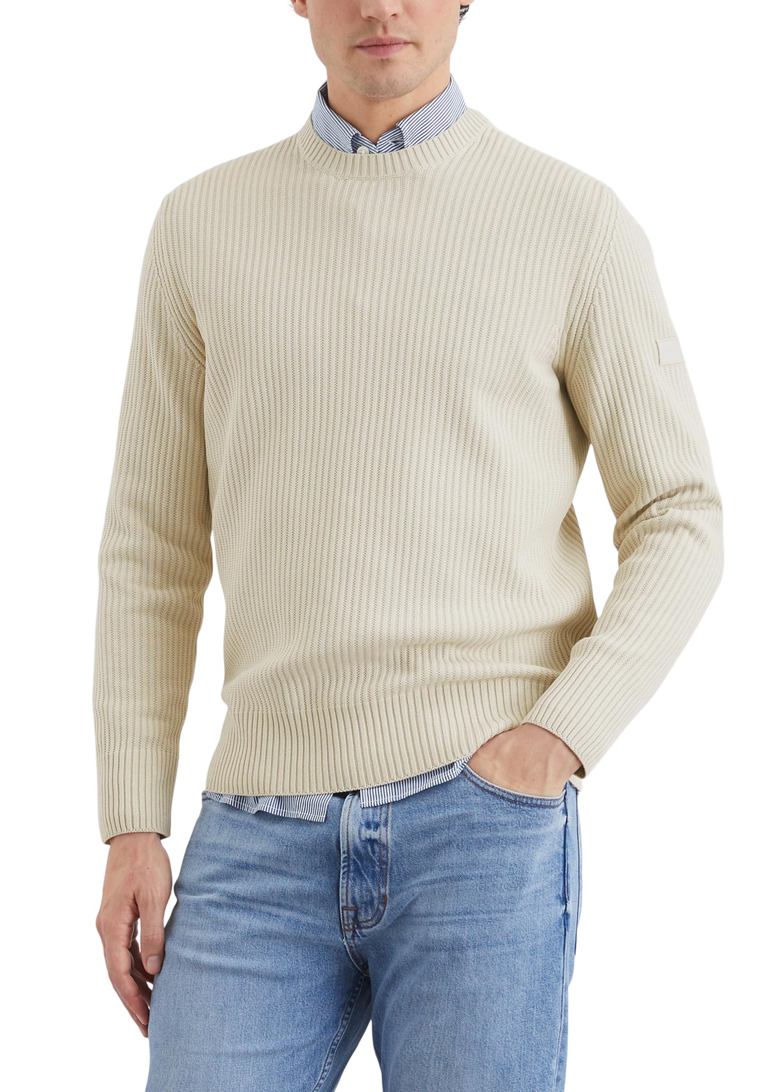 Marc O'Polo Herren Pullover aus Bio-Baumwolle Leichter Rippstrick