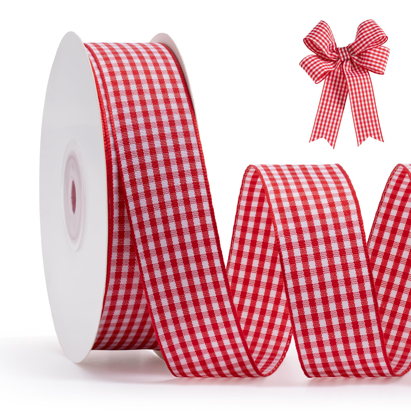 FAKILO Red Gingham Ribbon 25mm X 22m Red and White Buffalo Plaid Check Ribbon for Gift Wrapping Christmas DIY Crafts Hair Accessories and Home Decor โ image 1