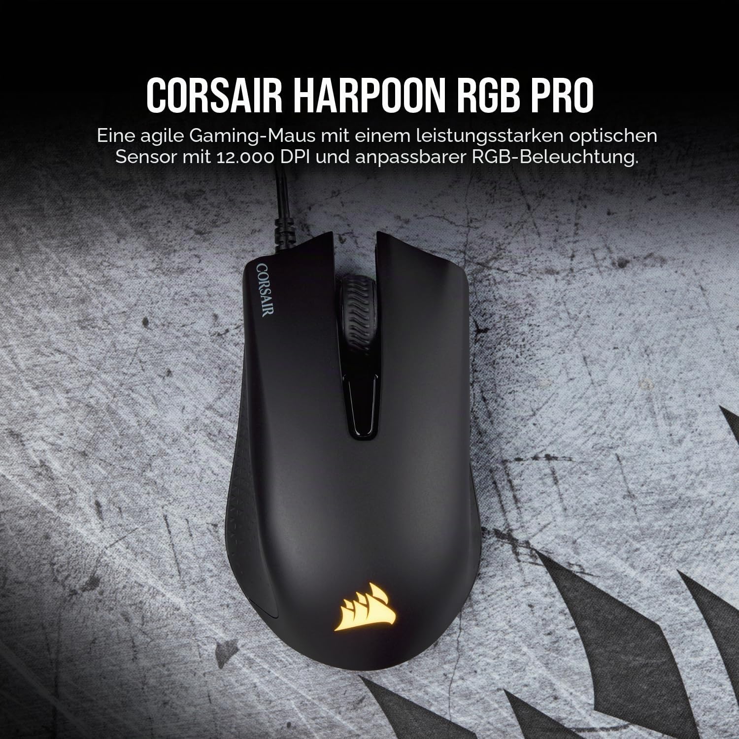 Corsair Harpoon PRO RGB FPS/MOBA-Optisch-Gaming-Maus - Schwarz | 12.000 DPI Optisch Sensor, Leicht, 6 Vollständig Programmierbare Tasten, RGB-LED-Hintergrundbeleuchtung