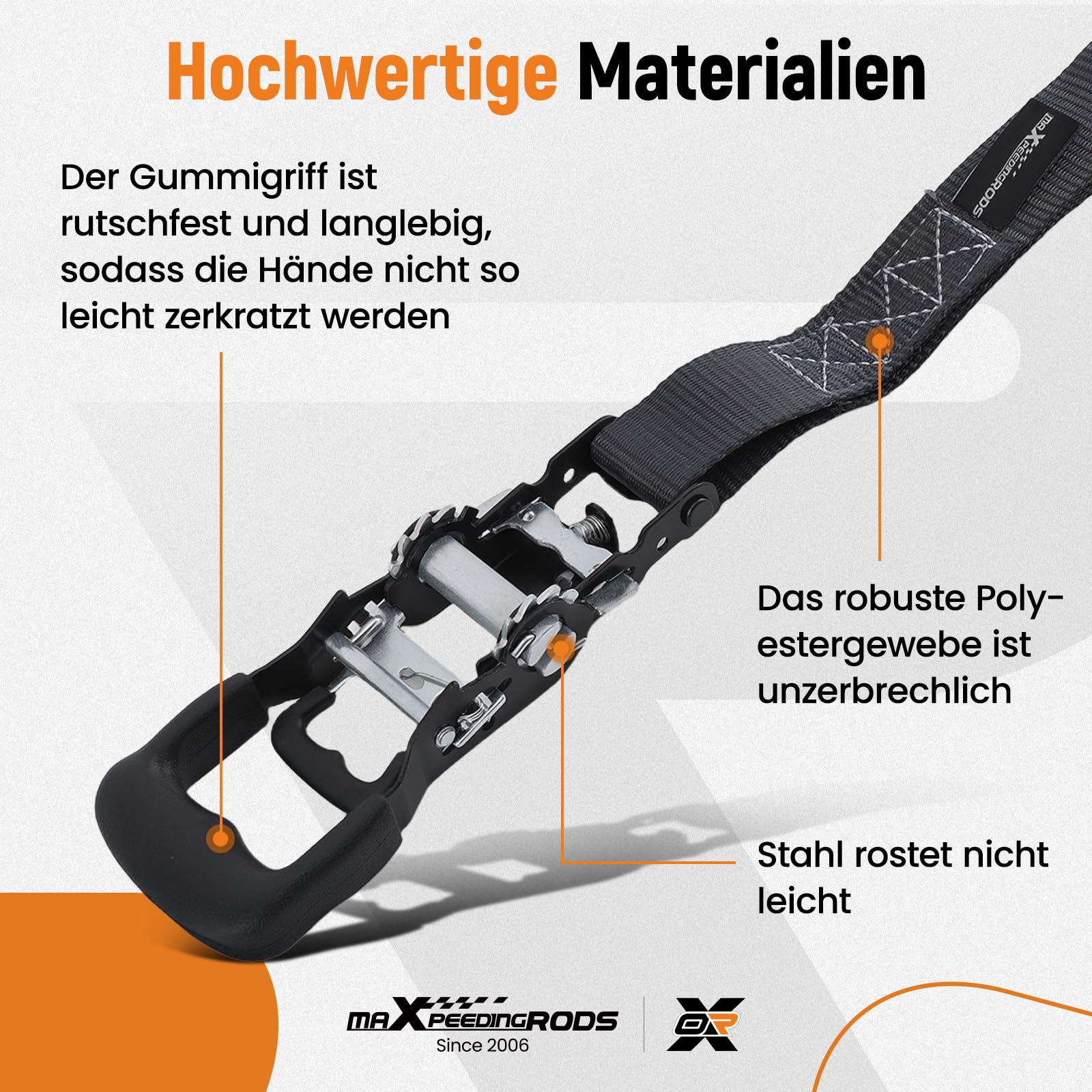 maXpeedingrods Zestaw pasów mocujących z grzechotką, 4-częściowy – 2362 kg | pasy mocujące z miękkimi pętlami i hakami w kształcie litery S, 2,4 m x 4 cm, w zestawie torba i rękawiczki, do motocykla
