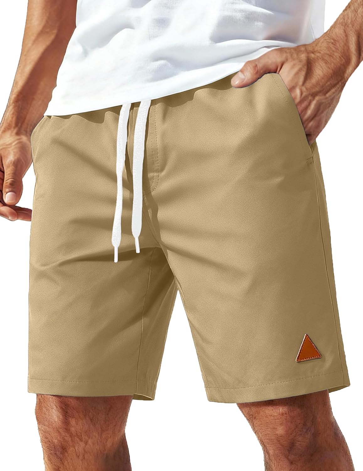COOFANDY Mens 9" Casual Shorts with Zipper Pocket Elastic Waist Drawstring Chinos Short Summer Lightweight Cotton Shorts