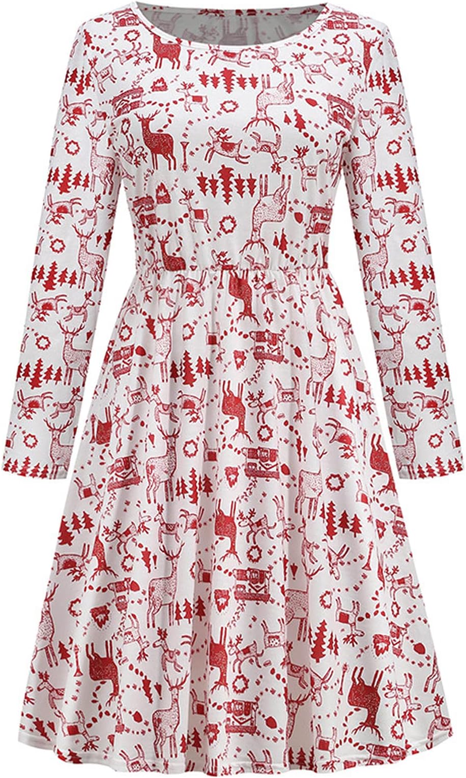 funny homecoming dress Christmas Long Sleeve For Women Printed O Neck ugliest prom dresses ever