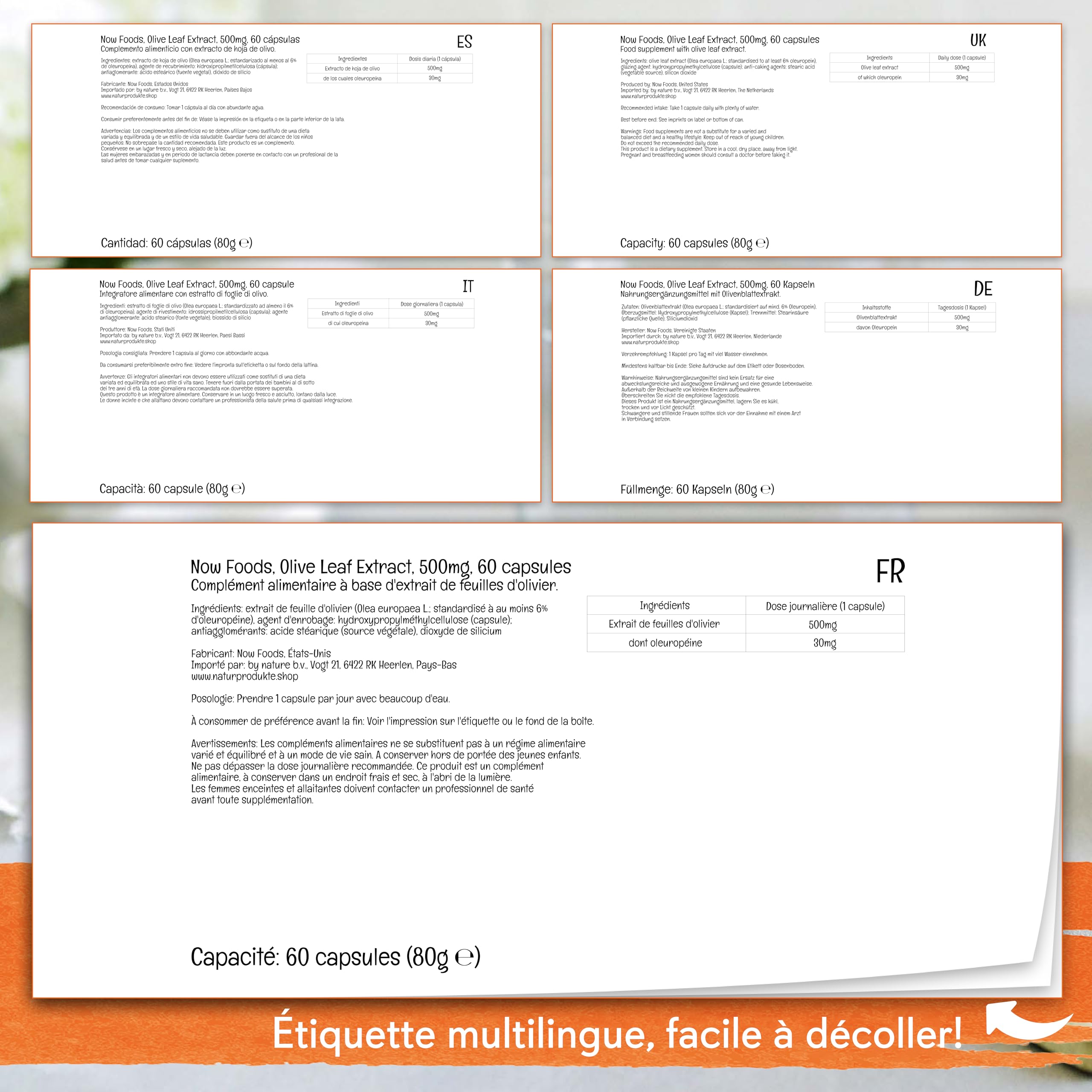 Now Foods, Olive Leaf Extract (Extrait de Feuille d'Olivier), 500mg, 60 Capsules végétaliennes, Testé en Laboratoire, Sans Soja, Sans Gluten, Végétarien, Sans OGM