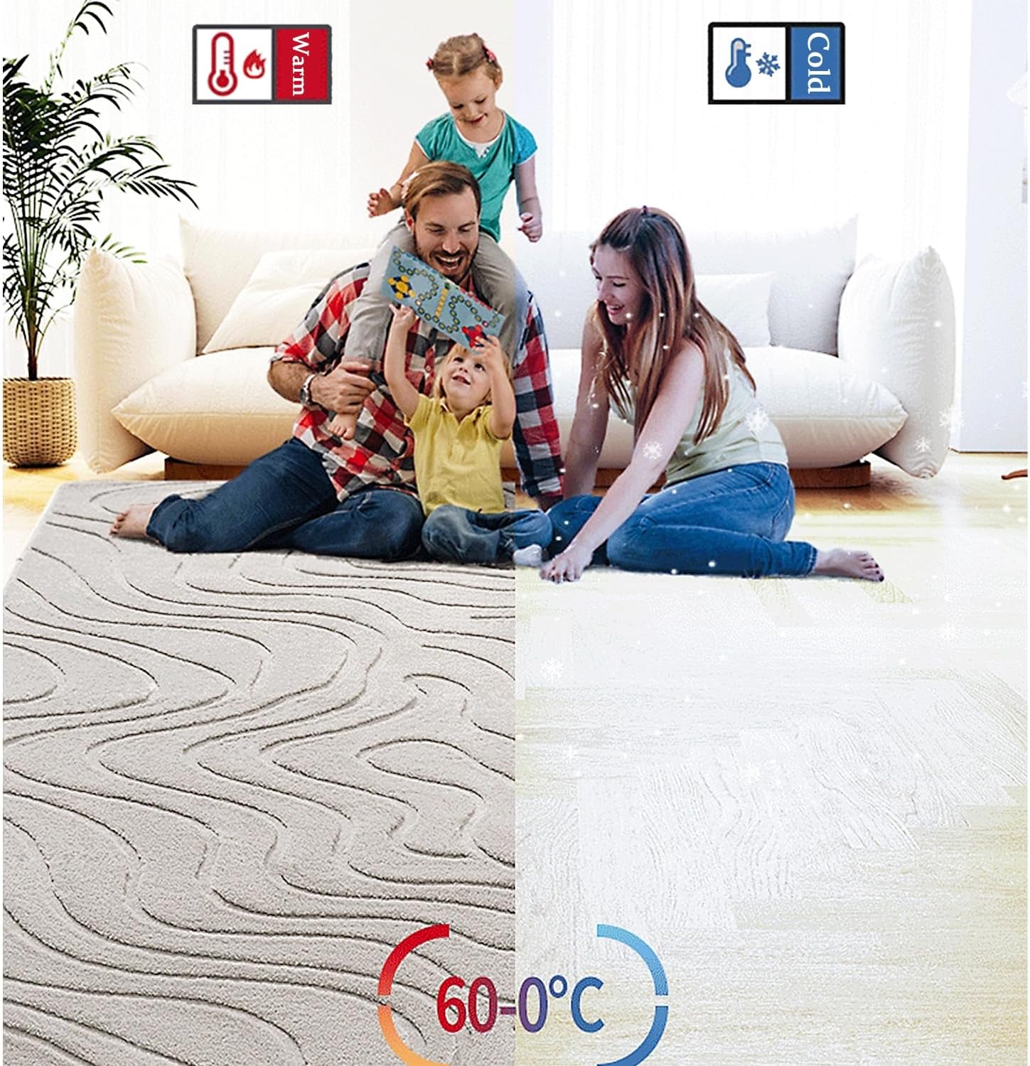 Electric Floor Heating, Temperature Adjustable Heated Floor Mats, Electric Radiant Floor Heater for Area Rugs, 12 Hour Timer, for Office, Dining Room, Living Room, Bedroom,55*190cm/22*75in
