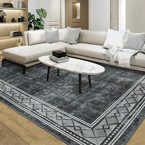 Miniatura 7 de GAOMON Alfombra lavable con borde geométrico, antideslizante, resistente a las manchas, moderna, con bordes, para interiores, dormitorio, entrada,
