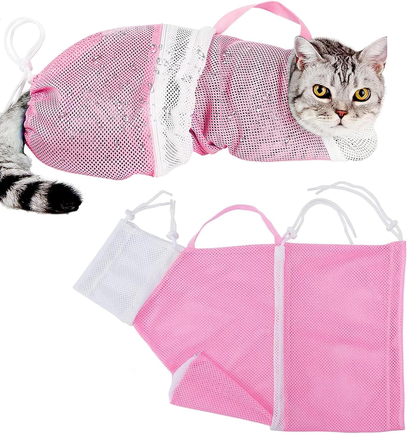Yoogeer Adjustable Cat Bathing Grooming Bag, Puppy Dog Pet Cleaning Shower Net Bag, Anti-Bite Scratch Cat Restraint Bag for Shower, Cleaning Ear,