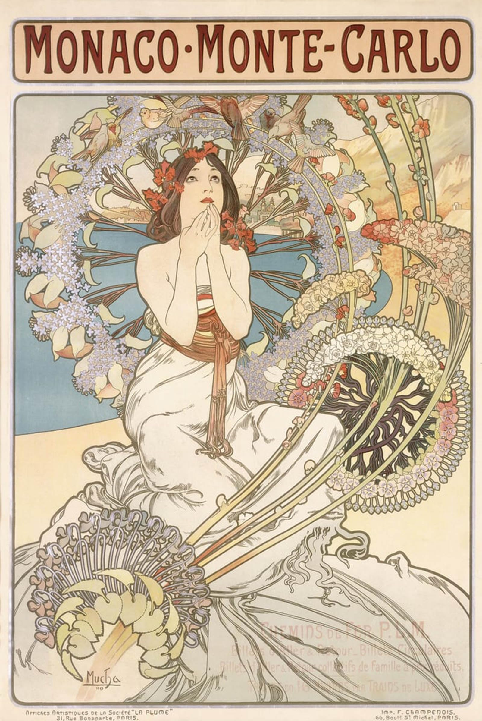 SERENDIPITP Vintage Picture Print on Canvas Wall Art Poster Seated Girl. by Alphonse Mucha Artwork Print Poster for Wall Decor 60x90cm