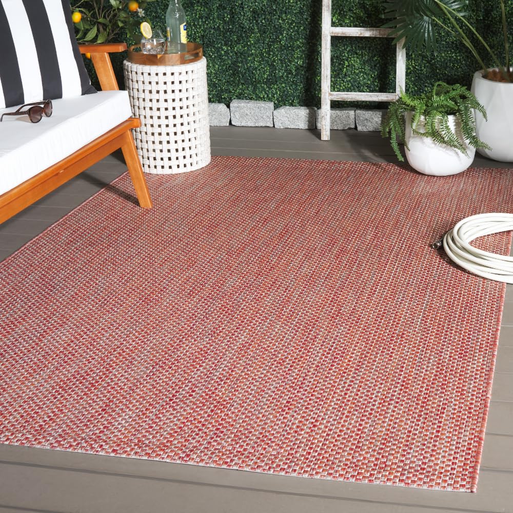 SAFAVIEH Courtyard Outdoor Area Rug 6'7"x9'6", Red &amp; Beige CY8521-36521