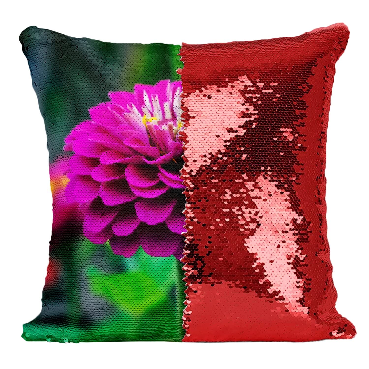 Coussin Sequin Paillettes Rouge Dahlia Rose comme idée cadeau anniversaire
