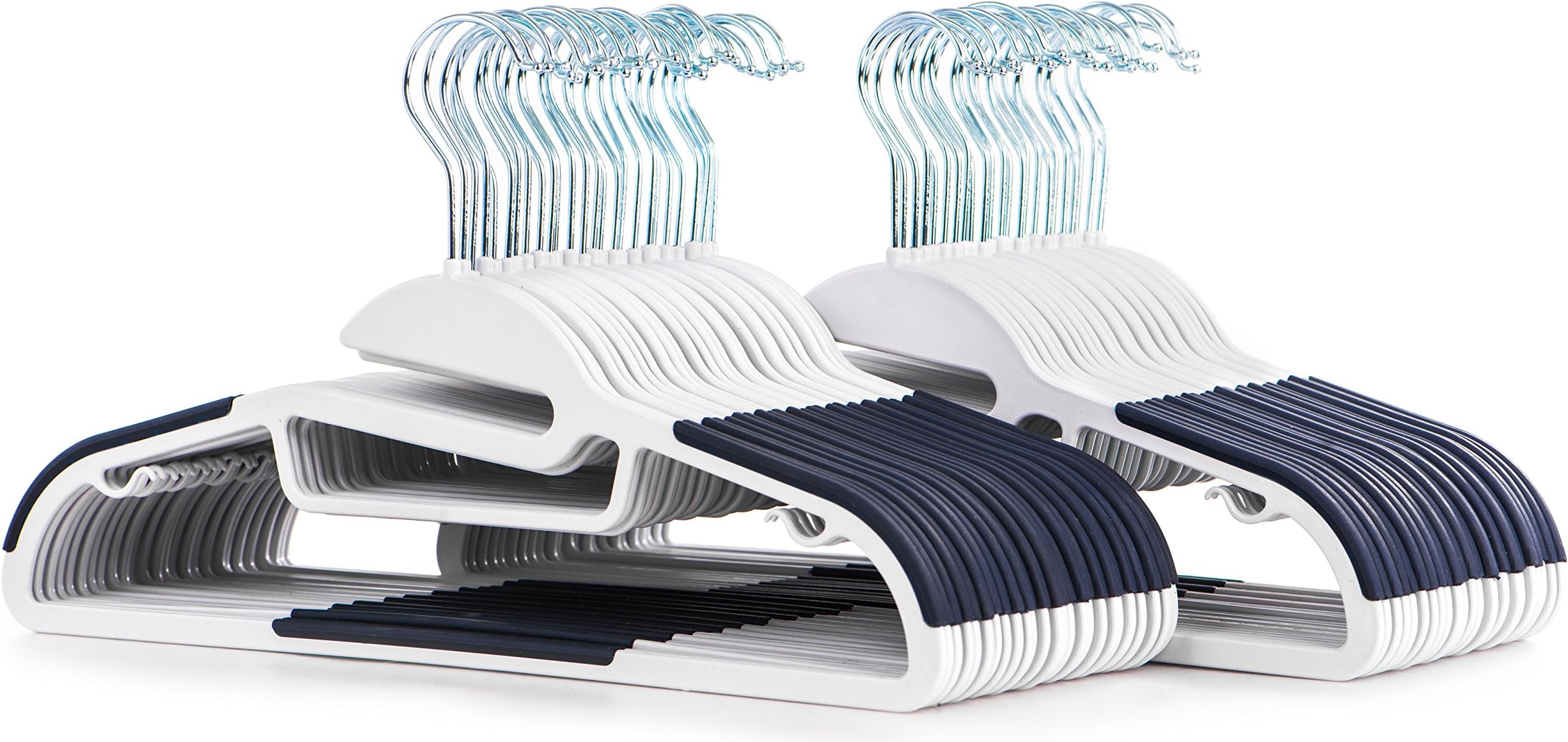 Popular Design 50pc White Easy-On Hangers with Dark Blue Non-Slip Pads - Premium Quality Clothes Hanger Set
