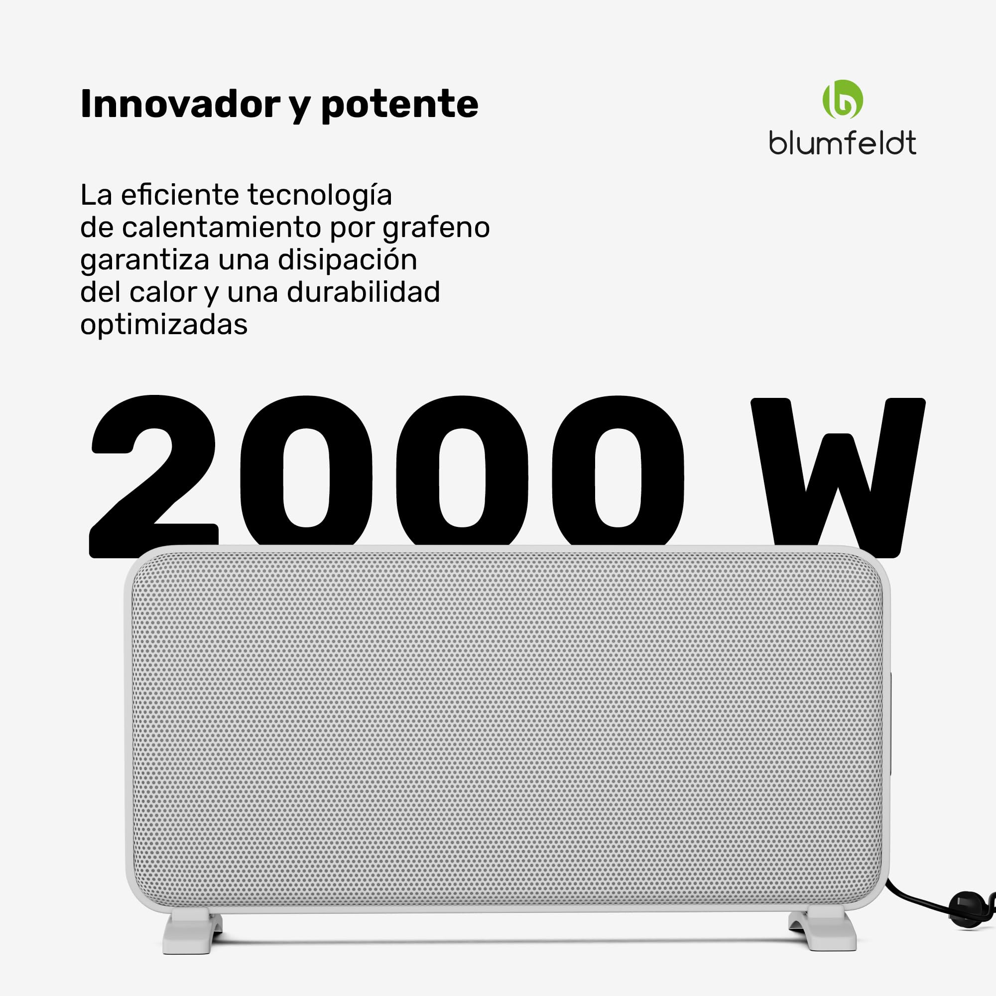 Blumfeldt Calefactor infrarrojos, 2000W - pared/pie, grafeno, control por app y táctil, termostato, IP24, protección sobrecalentamiento/vuelco, para habitaciones hasta 20m², blanco