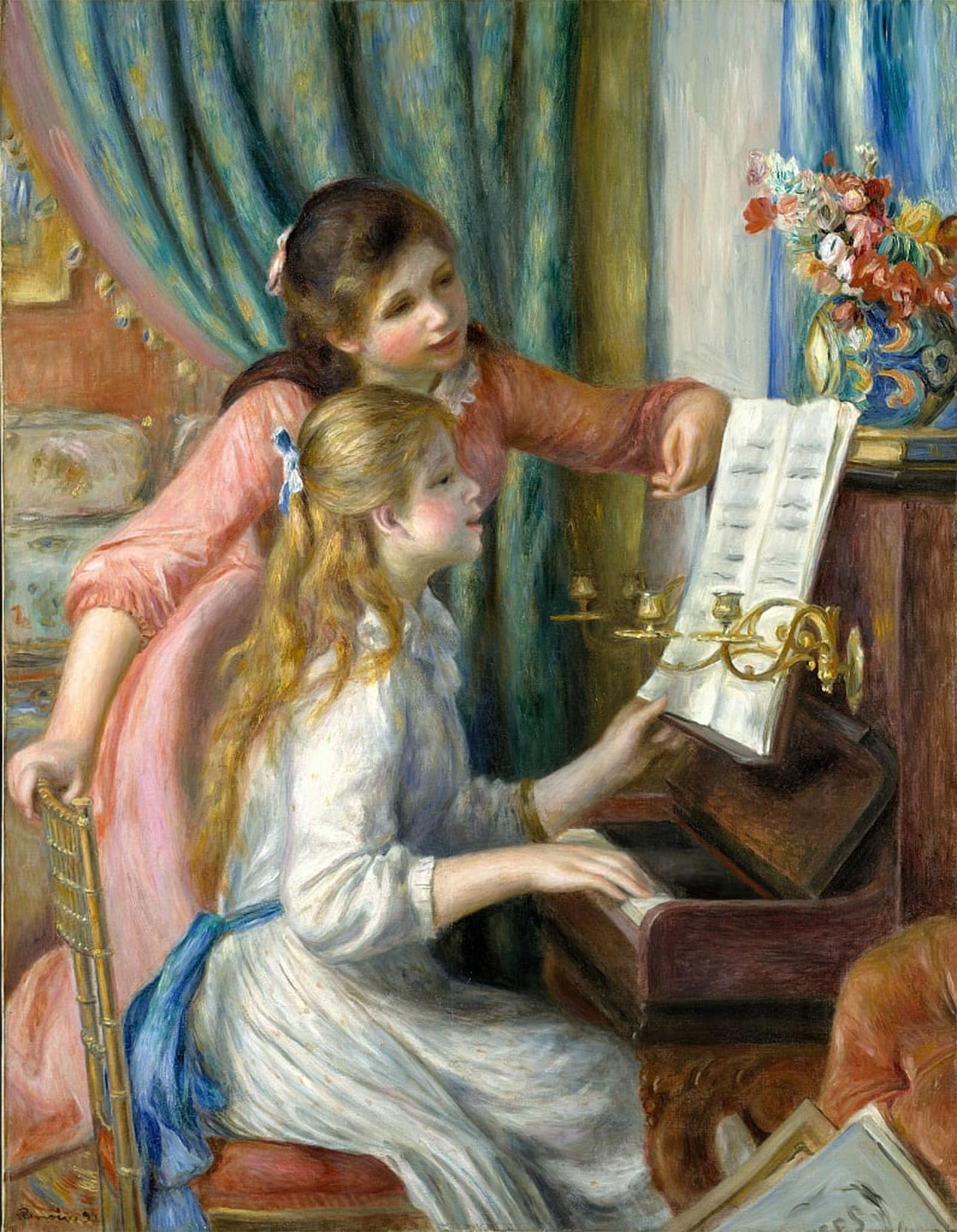 SERENDIPITP Abstract Painting Mural Print Picture Wall Decor Painting Two Young Girls At the Piano by Pierre Auguste Renoir Vintage Wall Artwork for Home Decor 60x90cm