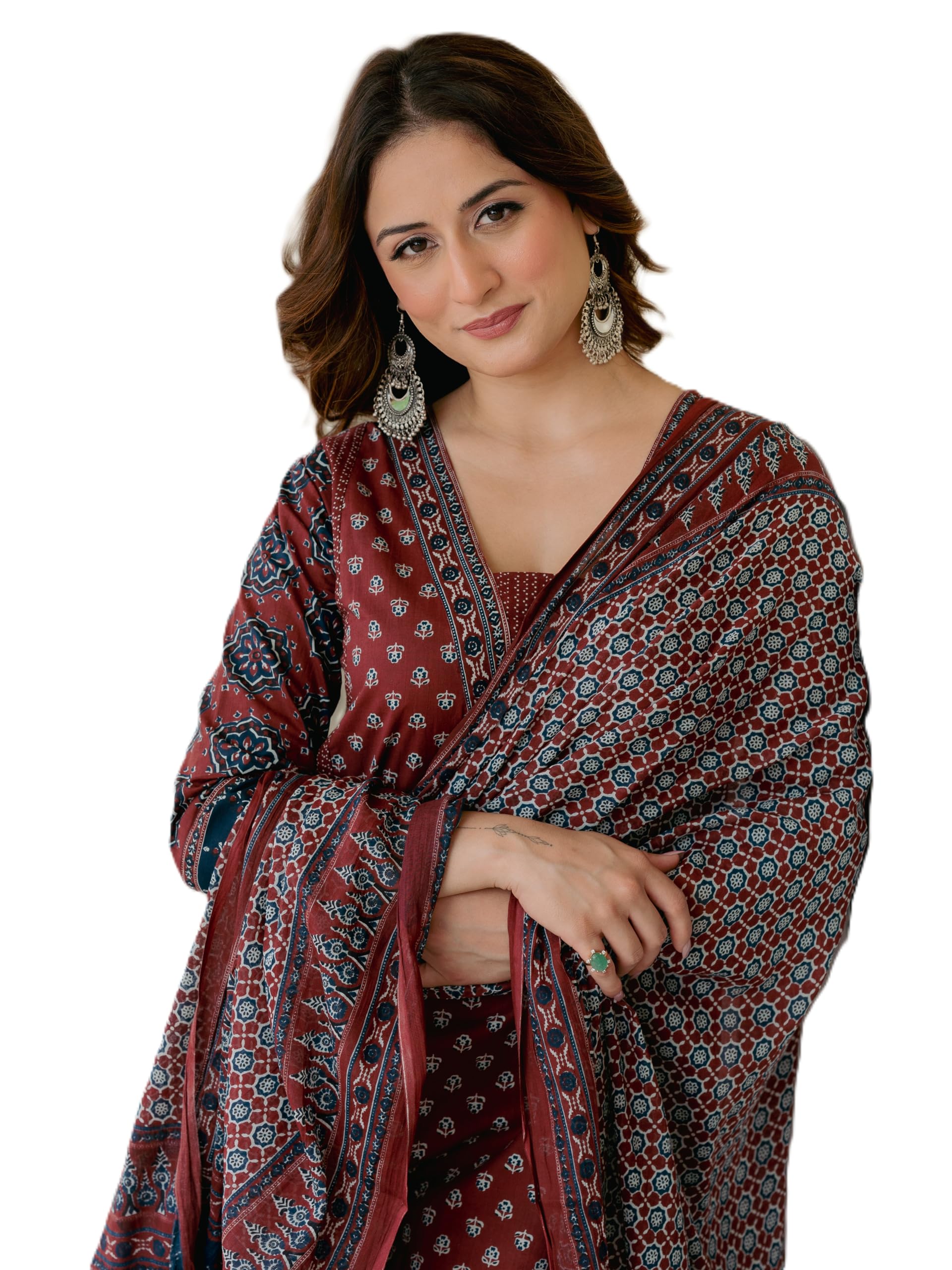 Women’s 100% Cotton Printed Ethnic Suit | Straight Kurta Set with Pant & Dupatta
