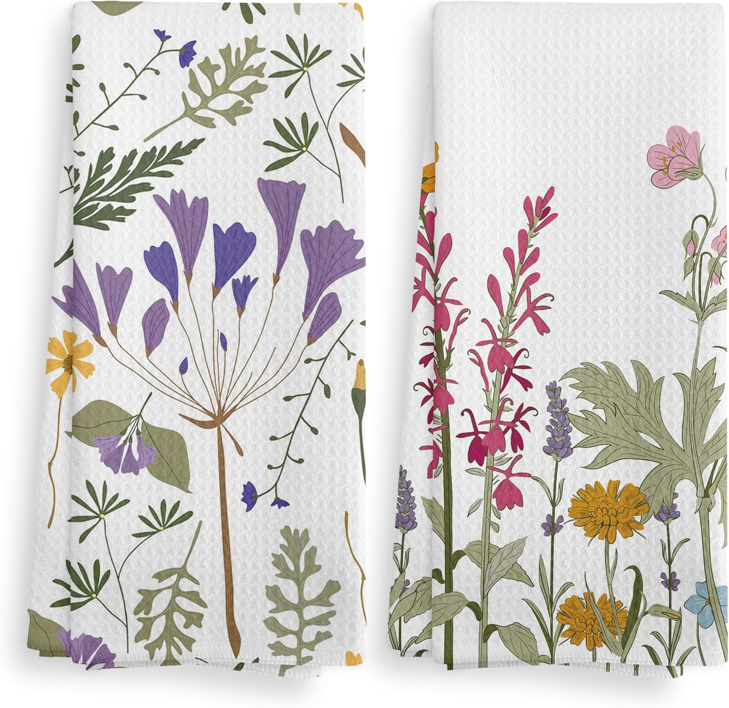 Watercolor Botanical Garden Flowers Floral Cottagecore Kitchen Towels and Dishcloths Set of 2,Spring Summer Flower Absorbent Drying Cloth Hand Towels Tea Towels for Bathroom Kitchen,16×24 inches