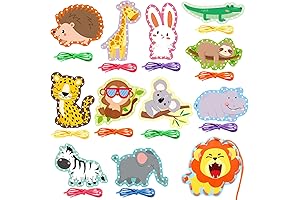 12 Jungle Animal Lacing Cards for Kids Ages 3-5 Educational Sewing Kits for Toddlers