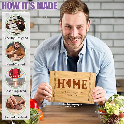 Miniatura 8 de Custom State Map Engraved Cutting Boards - Personalized Kitchen Blocks for Housewarming, Realtor Closing, Christmas, Moving In Or Out - Best Gift