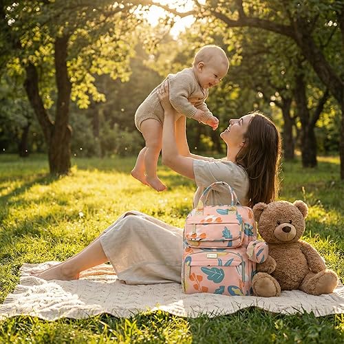 Miniatura 7 de Mochila para pañales, bolsa de bebé con múltiples compartimentos (rosa rubor)