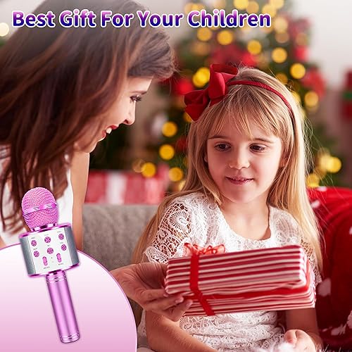 Miniatura 7 de Micrófono de karaoke para niños, micrófono inalámbrico Bluetooth 5 en 1, micrófono de karaoke portátil de mano con altavoz, grabadora de juguetes