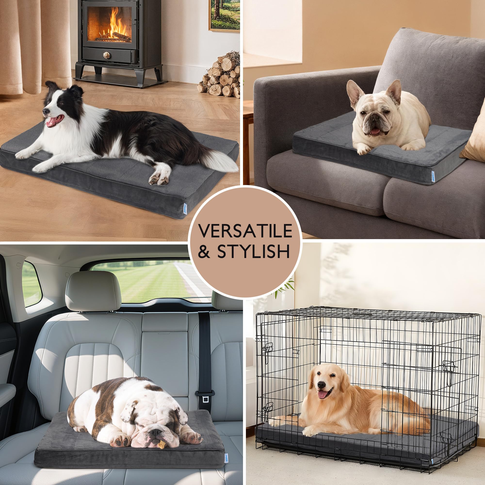 Dog Bed for XX Large Dog - Orthopedic Pet Beds with Memory Foam, Waterproof Removable Washable Cover with Non-Slip Bottom, Grey, 47" L x 29" W x 3" H - image 4