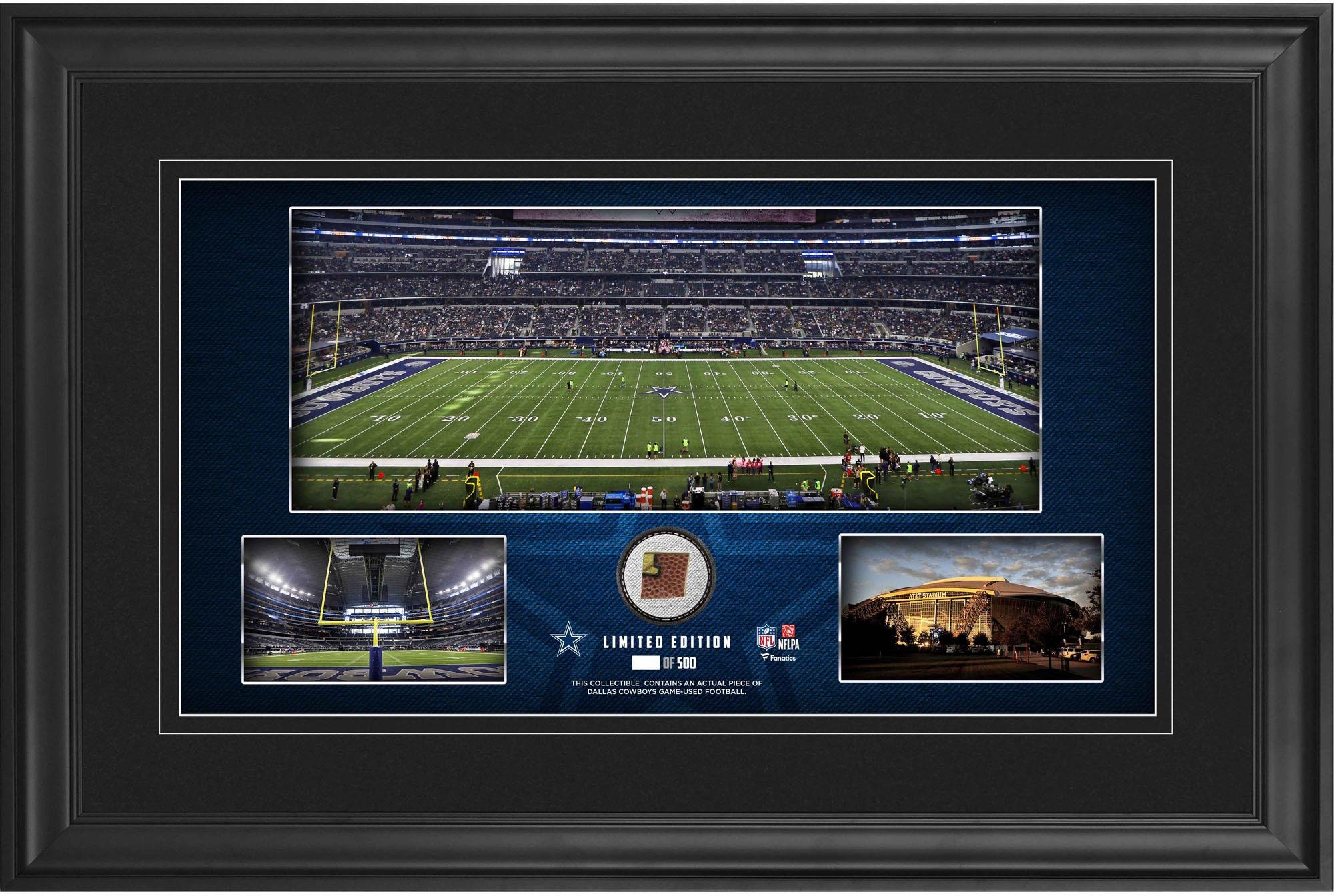 Dallas Cowboys Framed 10" x 18" Stadium Panoramic Collage with Game-Used Football - Limited Edition of 500 - NFL Game Used Football Collages
