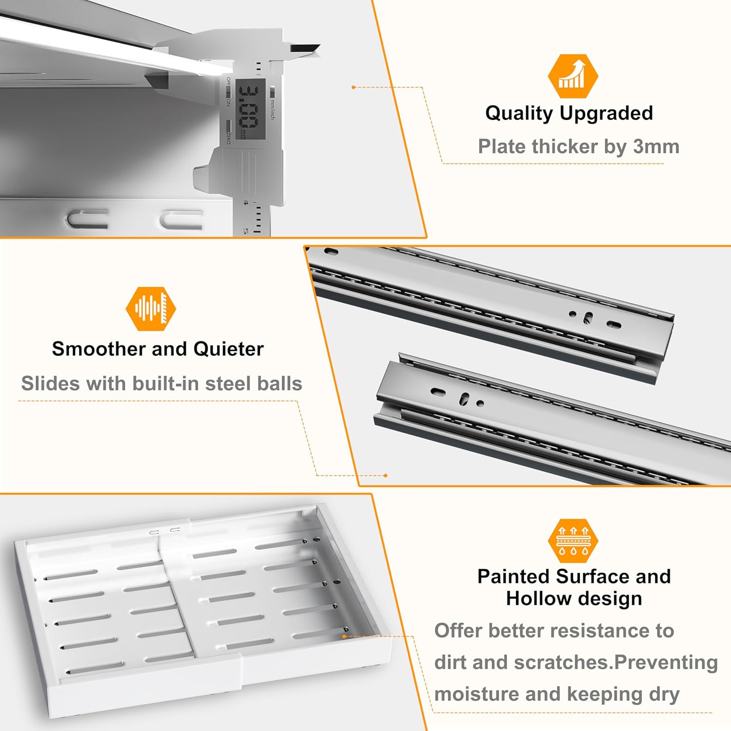 2 Pack Pull Out Cabinet Organizer Expandable, Adjustable Width 12.6"-20.6", Slide Out Drawers and Roll out Drawer for Pots and Pans, Adhesive No Drill Screw (White ND1)