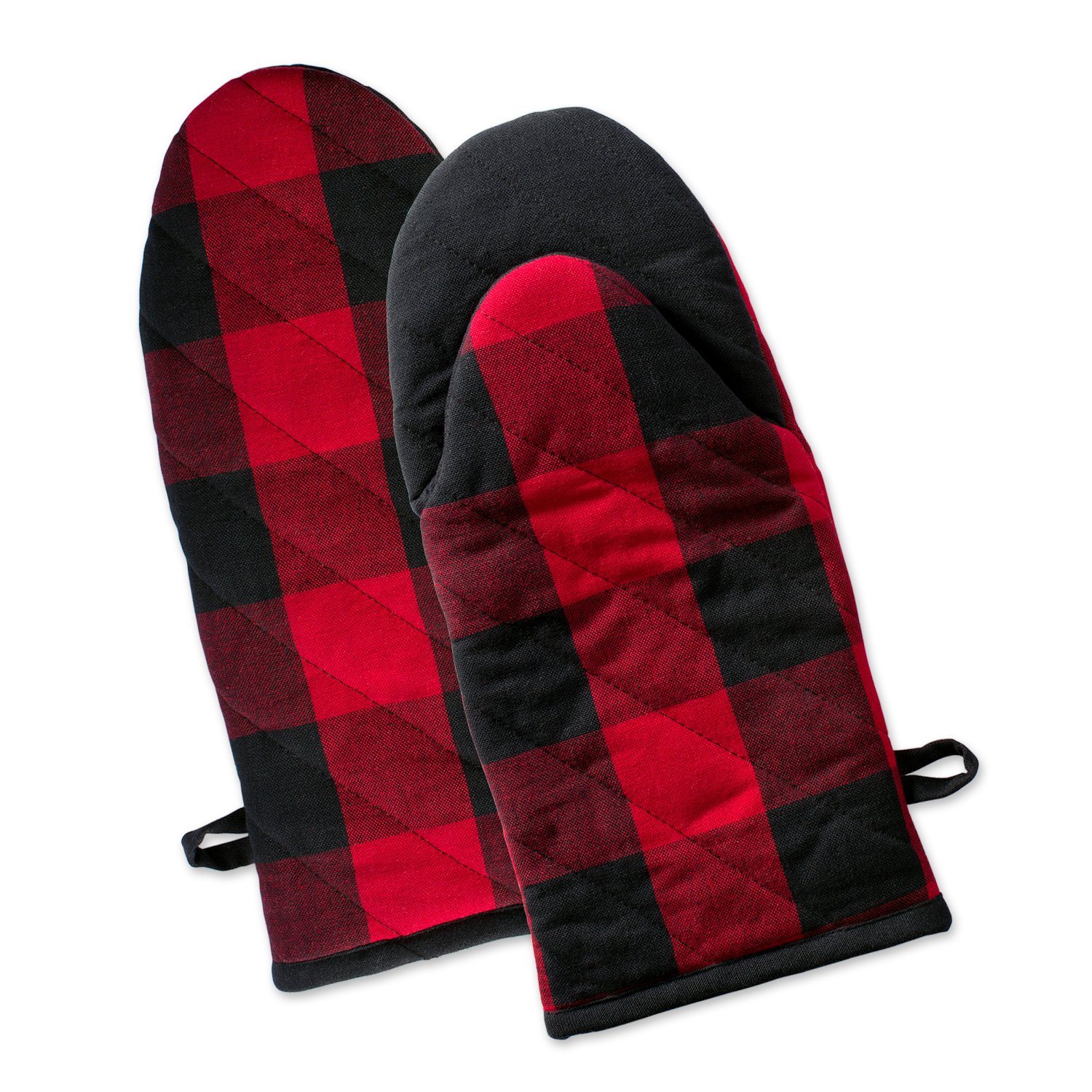 DII Buffalo Check Kitchen Collection, Classic Farmhouse Kitchen Set, Oven Mitt, Red & Black, 2 Piece