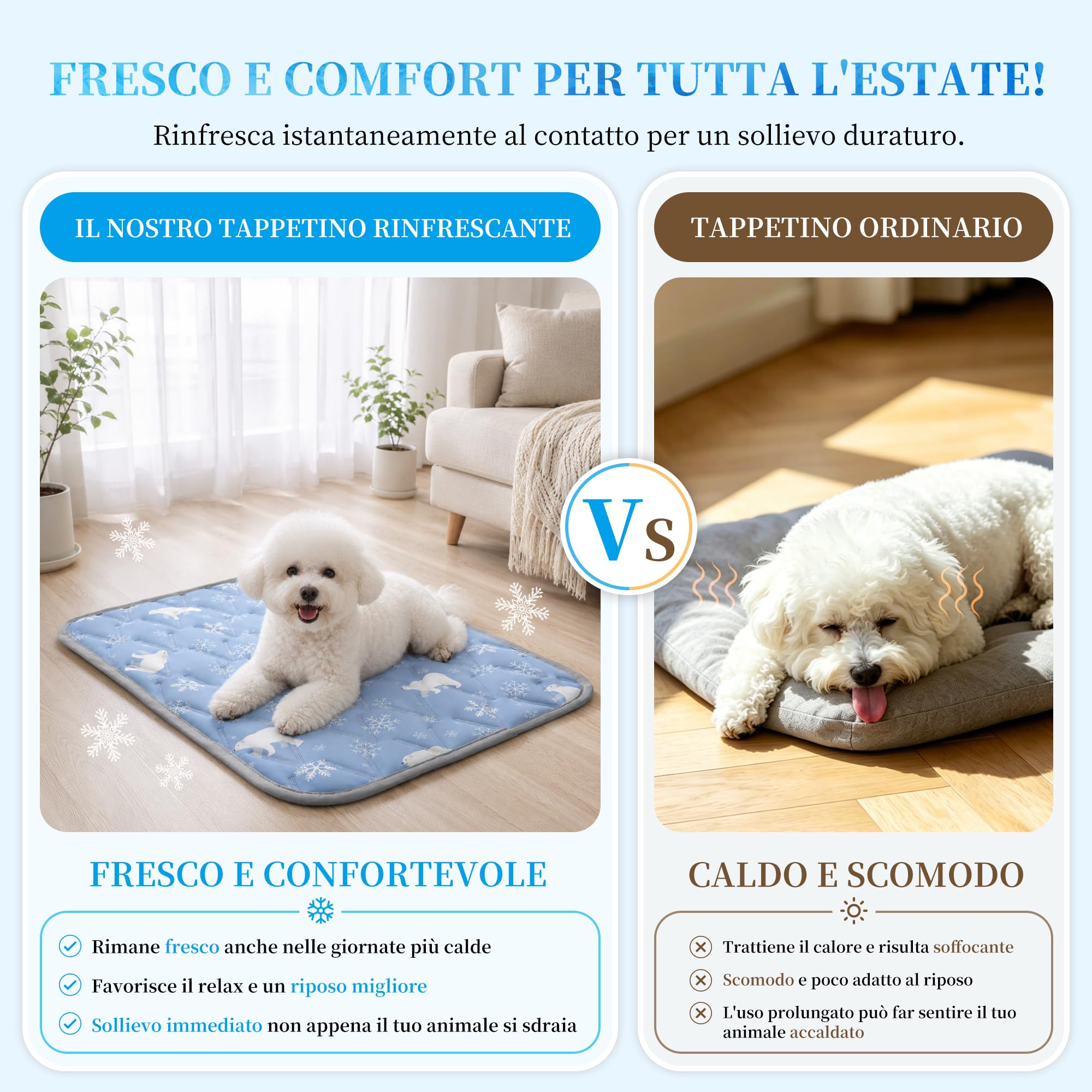 Angelpet Tappetino Rinfrescante per Cani 100x70cm, Q-MAX >0,5, Tappetino Senza Gel per Cani Medi & Gatti, Tessuto Fresco, Fondo Impermeabile, Tasca Laterale, Lavabile, per Pavimento & Divano, Blu