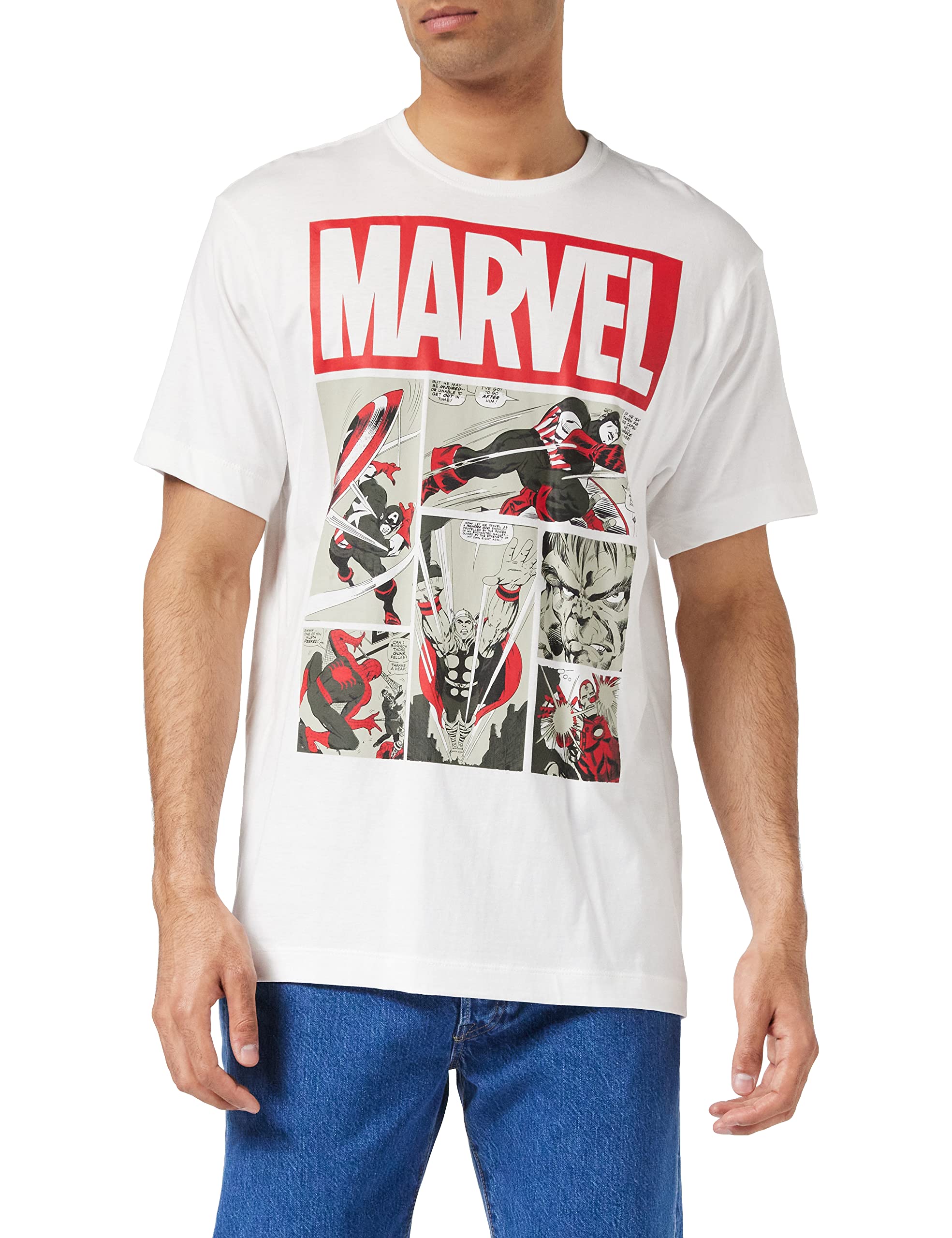 Marvel Men's Heroes Comics Regular Fit Crew Neck Short Sleeve T - Shirt, White (White White), XX-Large (Manufacturer Size:XX-Large)
