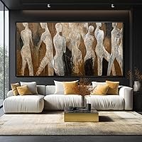 Vista 6 de CHUDANHAO Black Line Wall Decor Brown Canvas Wall Art Figure Wall Decorations 29"x58" Large Pictures for Living Room Artwork for Office