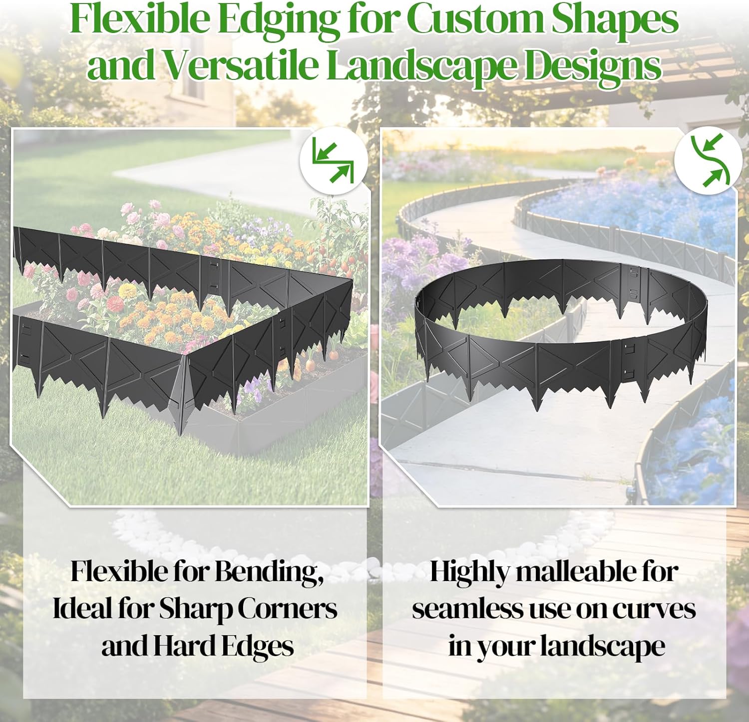 Hlogree 6 Pack Metal Landscape Edging, Garden Edging, Garden Border with 6 Pcs Anchor Stakes, No-Dig Hammer-in Heavy Duty Metal Edging Border for Flower Bed, Yard & Pathway (X-Shaped Black, 8inch)