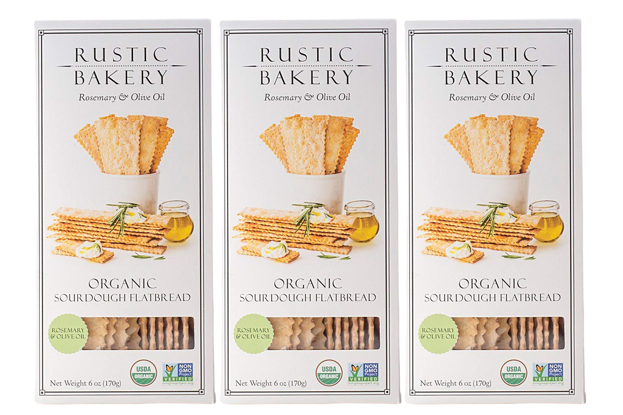 Rustic Bakery Gourmet Handmade Sourdough Flatbread Rosemary & Olive Oil 6 oz. (Pack of 3) in Intfeast PackagingUSDA Organic