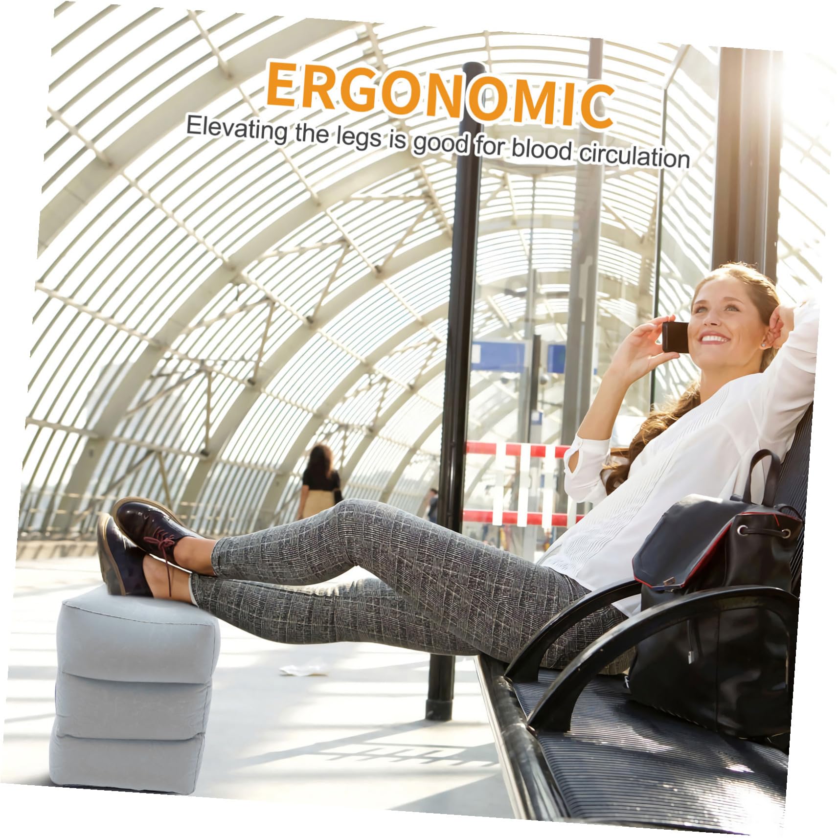 Poggiapiedi Gonfiabile da Viaggio Aereo a 3 Strati in Pvc | Rivestimento Floccato, Morbido al Tatto, per Lunghi Spostamenti e Relax Domestico
