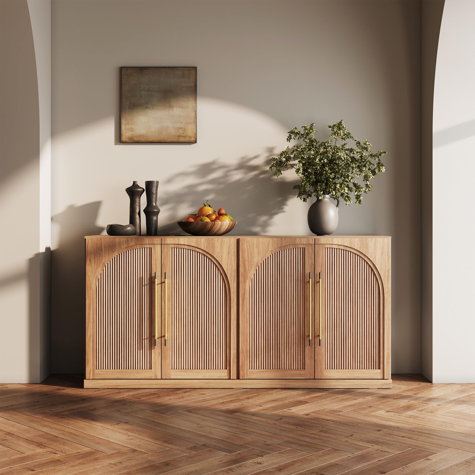 BELLEZE Jagger 65" Sideboard Buffet Cabinet - Camel